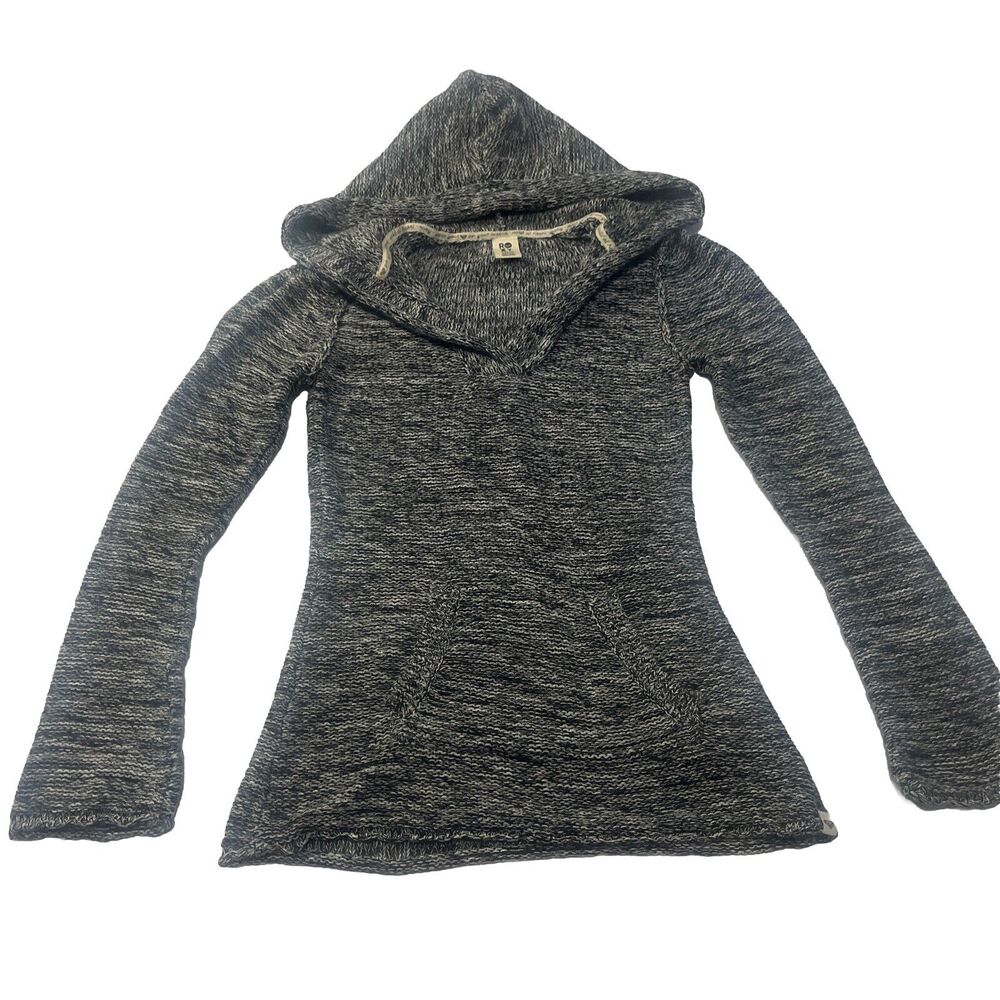 ROXY Medium Knit Sweater Hoodie Heathered Navy White